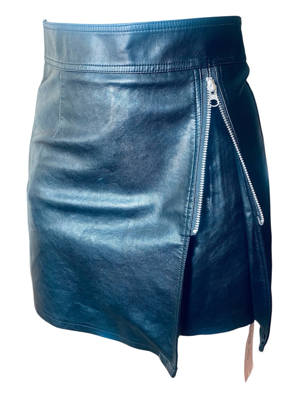 Micas Pleather / Vegan Leather / Black Zippered Mini Skirt XS NWT